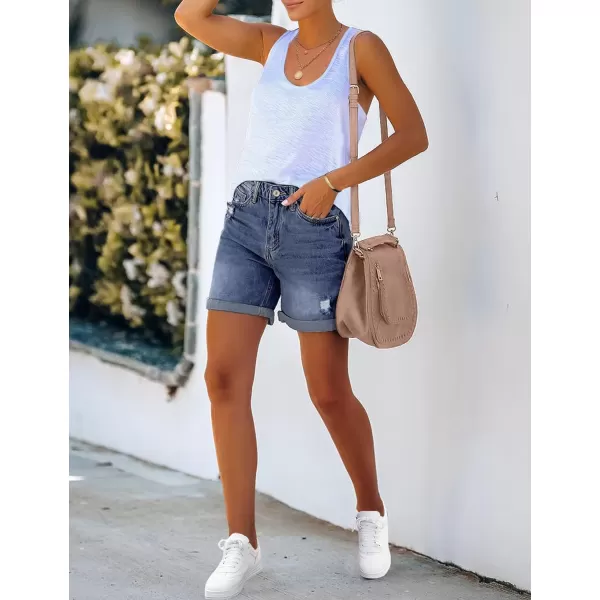 luvamia Womens Casual Ripped Denim Shorts High Rise Distressed Rolled Hem Jeans ShortsA Reef Blue