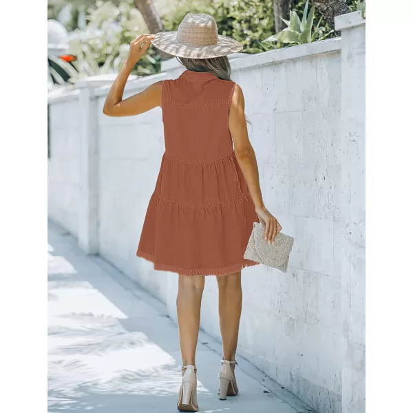 luvamia Womens Casual Summer Lapel Sleeveless Button Down Short Denim Jean DressA Amber Brown