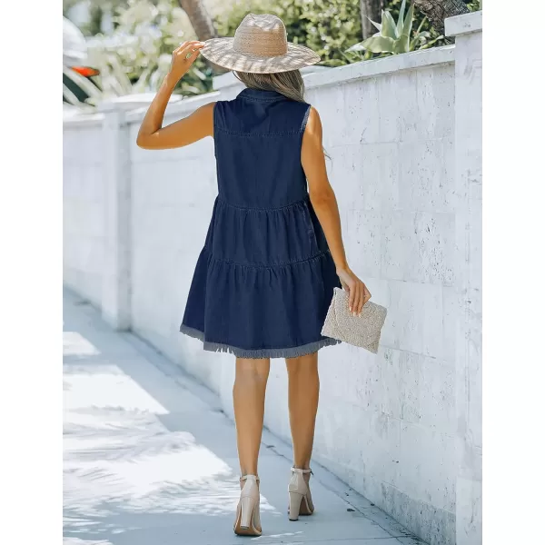 luvamia Womens Casual Summer Lapel Sleeveless Button Down Short Denim Jean DressA Brilliant Blue
