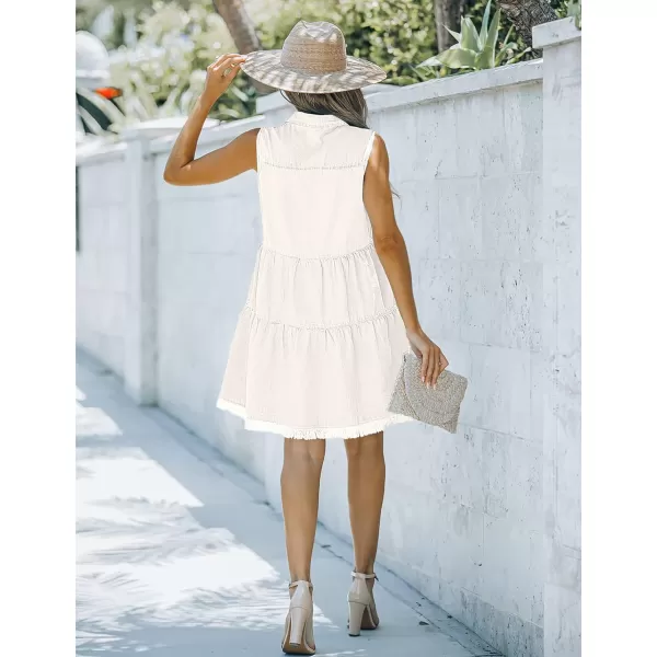 luvamia Womens Casual Summer Lapel Sleeveless Button Down Short Denim Jean DressA Brilliant White