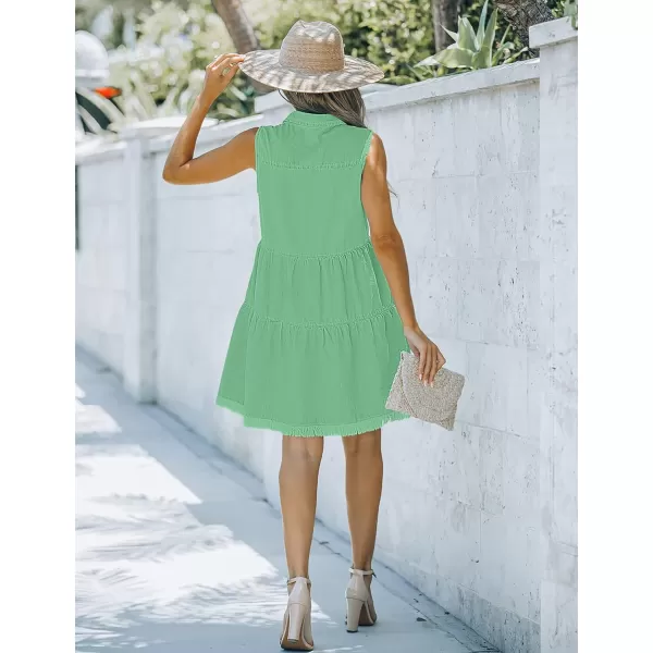 luvamia Womens Casual Summer Lapel Sleeveless Button Down Short Denim Jean DressA Green Ash