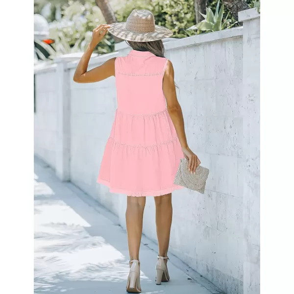 luvamia Womens Casual Summer Lapel Sleeveless Button Down Short Denim Jean DressA Light Pink