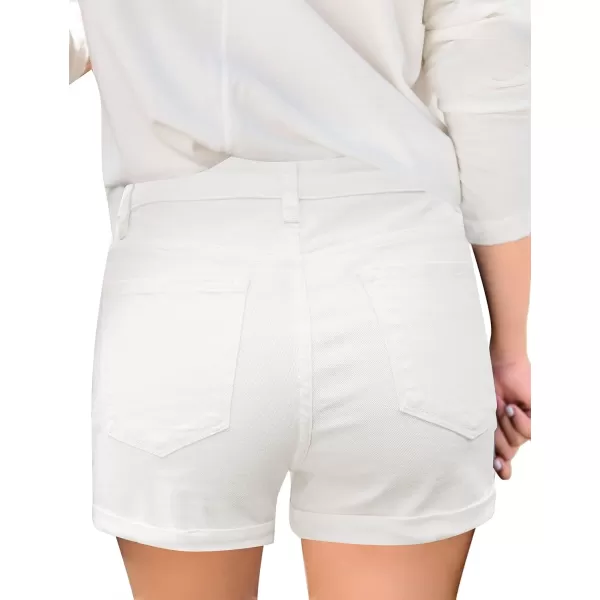 luvamia Womens Ripped High Waisted Denim Shorts Stretchy Cuffed Hem Jean ShortsA Soft Clean White
