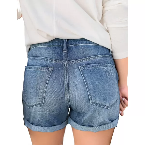 luvamia Womens Ripped High Waisted Denim Shorts Stretchy Cuffed Hem Jean ShortsA2 Blooming Bright Blue