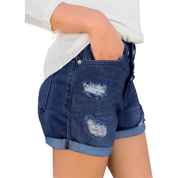 luvamia Womens Ripped High Waisted Denim Shorts Stretchy Cuffed Hem Jean ShortsA2 Cape Blue