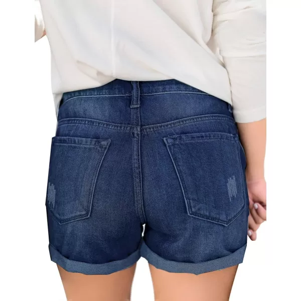 luvamia Womens Ripped High Waisted Denim Shorts Stretchy Cuffed Hem Jean ShortsA2 Cape Blue