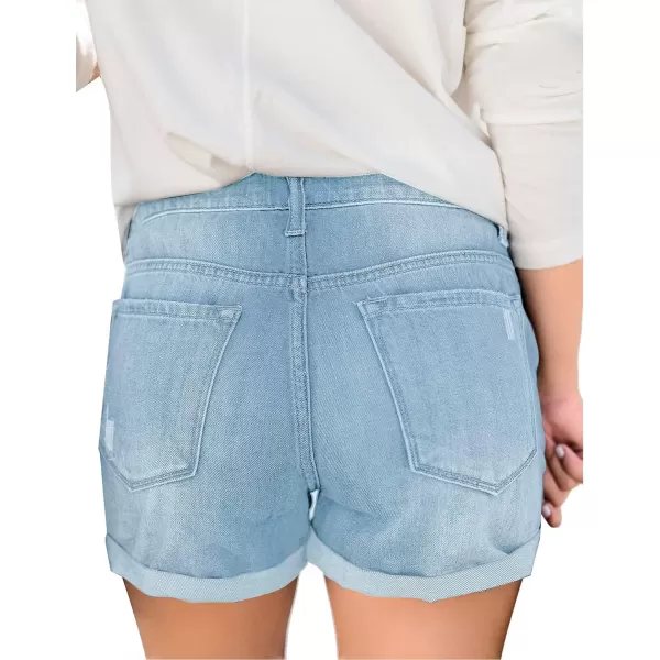 luvamia Womens Ripped High Waisted Denim Shorts Stretchy Cuffed Hem Jean ShortsA2 Ice Blue