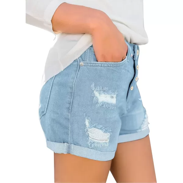 luvamia Womens Ripped High Waisted Denim Shorts Stretchy Cuffed Hem Jean ShortsA2 Ice Blue