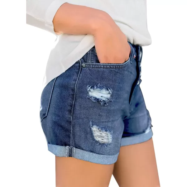 luvamia Womens Ripped High Waisted Denim Shorts Stretchy Cuffed Hem Jean ShortsA2 Lapis Air
