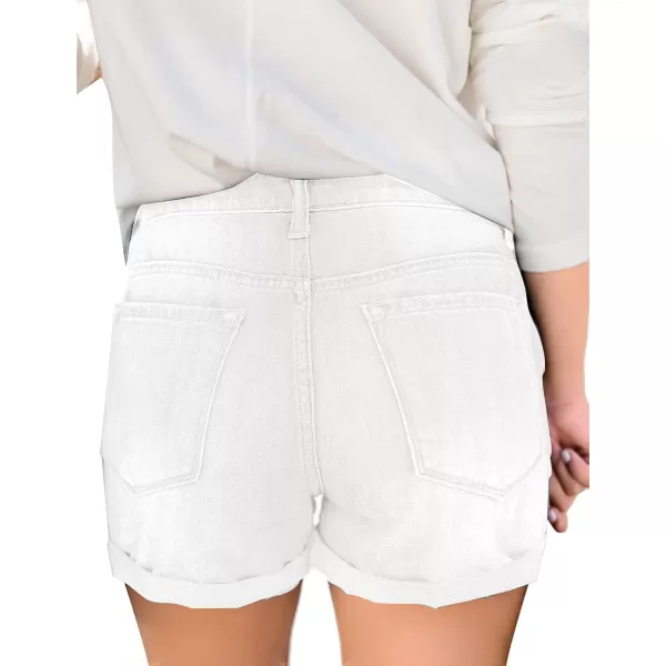 luvamia Womens Ripped High Waisted Denim Shorts Stretchy Cuffed Hem Jean ShortsA2 Sparkly White