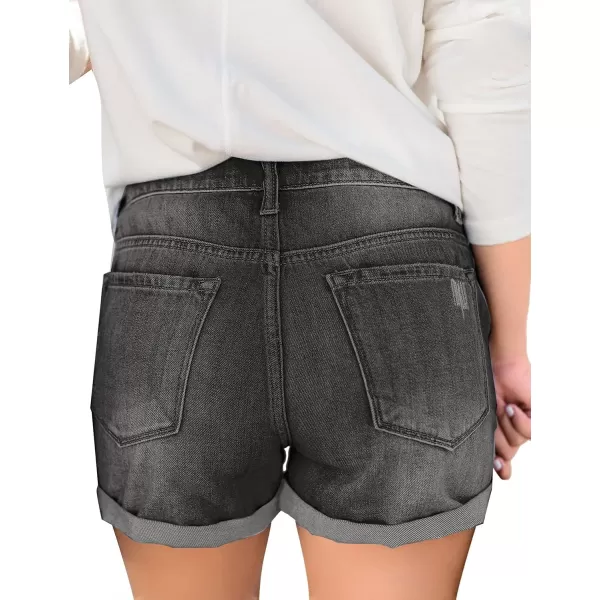 luvamia Womens Ripped High Waisted Denim Shorts Stretchy Cuffed Hem Jean ShortsA2 Stone Gray