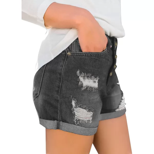 luvamia Womens Ripped High Waisted Denim Shorts Stretchy Cuffed Hem Jean ShortsA2 Stone Gray