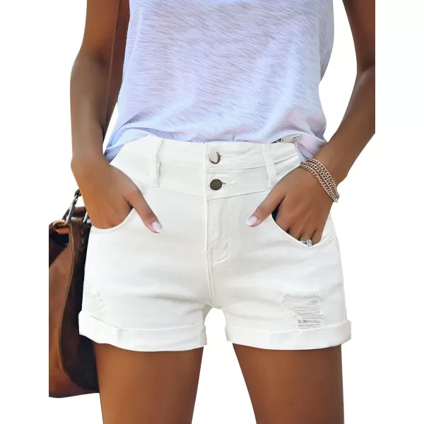 luvamia Womens Ripped High Waisted Denim Shorts Stretchy Cuffed Hem Jean ShortsA4 Chalk White