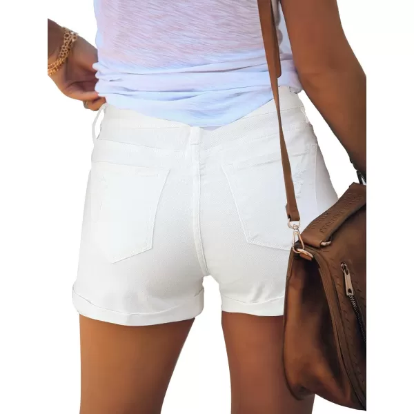luvamia Womens Ripped High Waisted Denim Shorts Stretchy Cuffed Hem Jean ShortsA4 Chalk White