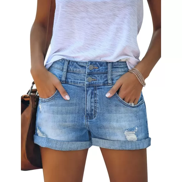 luvamia Womens Ripped High Waisted Denim Shorts Stretchy Cuffed Hem Jean ShortsA4 Lagoon Blue