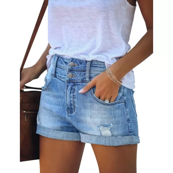 luvamia Womens Ripped High Waisted Denim Shorts Stretchy Cuffed Hem Jean ShortsA4 Lagoon Blue