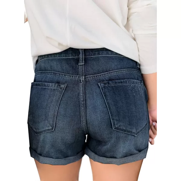 luvamia Womens Ripped High Waisted Denim Shorts Stretchy Cuffed Hem Jean ShortsD Nightfall Blue