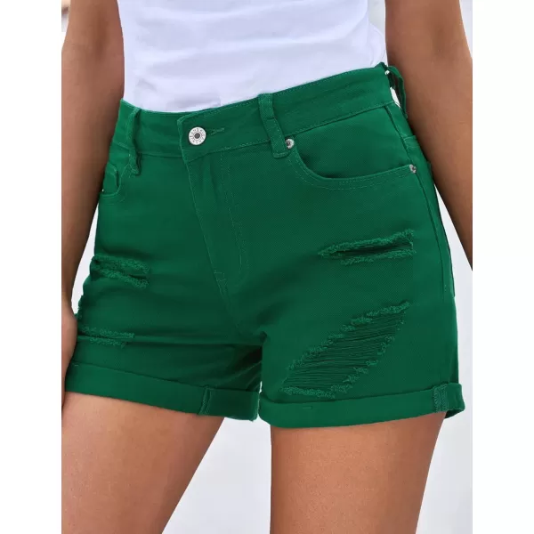 luvamia Womens Ripped High Waisted Denim Shorts Stretchy Cuffed Hem Jean ShortsG Verdant Green