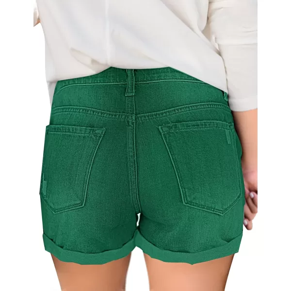 luvamia Womens Ripped High Waisted Denim Shorts Stretchy Cuffed Hem Jean ShortsG Verdant Green