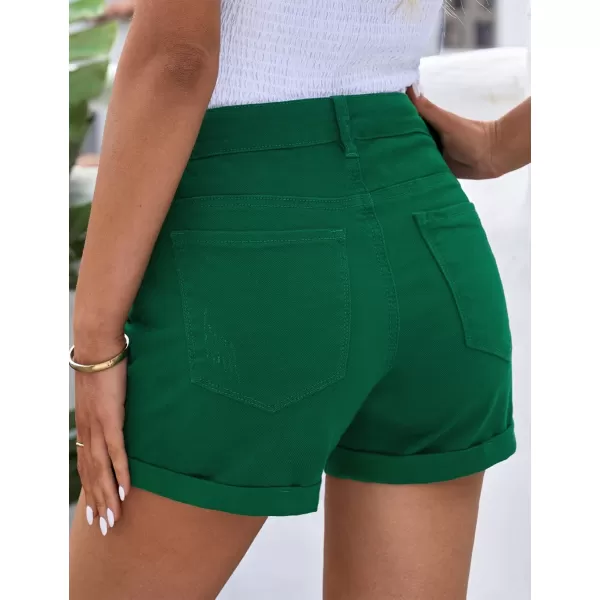 luvamia Womens Ripped High Waisted Denim Shorts Stretchy Cuffed Hem Jean ShortsG Verdant Green