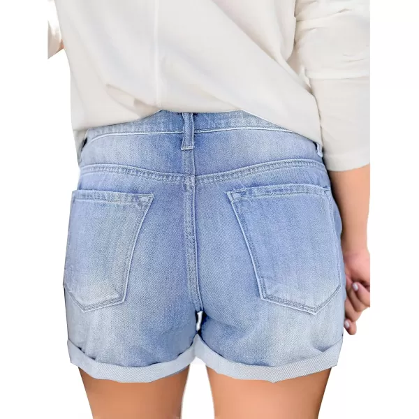 luvamia Womens Ripped High Waisted Denim Shorts Stretchy Cuffed Hem Jean ShortsLennox Blue