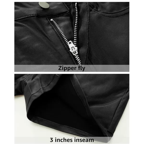 luvamia Womens Shorts Trendy High Waisted Faux Leather Look Stretchy Jean Shorts Short Denim Pants with Pockets ComfyBlack