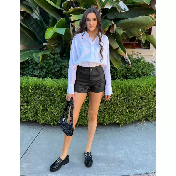 luvamia Womens Shorts Trendy High Waisted Faux Leather Look Stretchy Jean Shorts Short Denim Pants with Pockets ComfyBlack