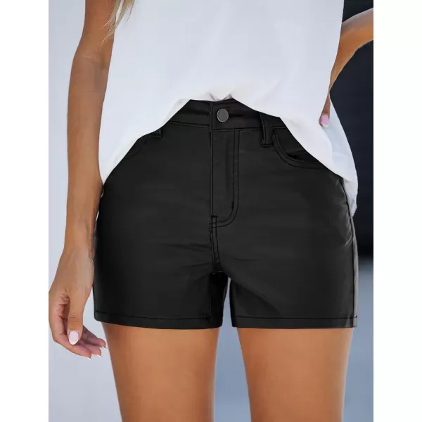 luvamia Womens Shorts Trendy High Waisted Faux Leather Look Stretchy Jean Shorts Short Denim Pants with Pockets ComfyBlack