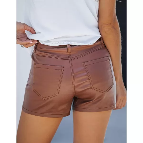 luvamia Womens Shorts Trendy High Waisted Faux Leather Look Stretchy Jean Shorts Short Denim Pants with Pockets ComfyBrown