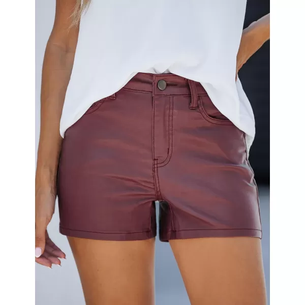 luvamia Womens Shorts Trendy High Waisted Faux Leather Look Stretchy Jean Shorts Short Denim Pants with Pockets ComfyBurgundy
