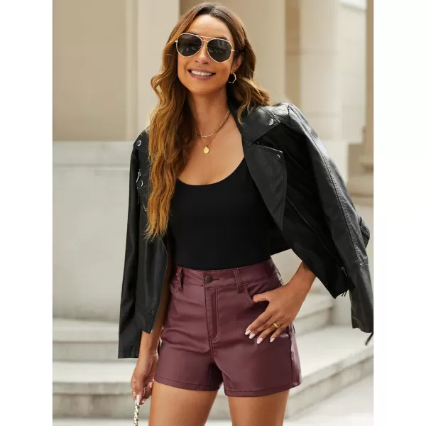 luvamia Womens Shorts Trendy High Waisted Faux Leather Look Stretchy Jean Shorts Short Denim Pants with Pockets ComfyBurgundy