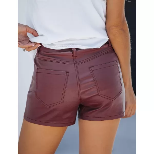 luvamia Womens Shorts Trendy High Waisted Faux Leather Look Stretchy Jean Shorts Short Denim Pants with Pockets ComfyBurgundy