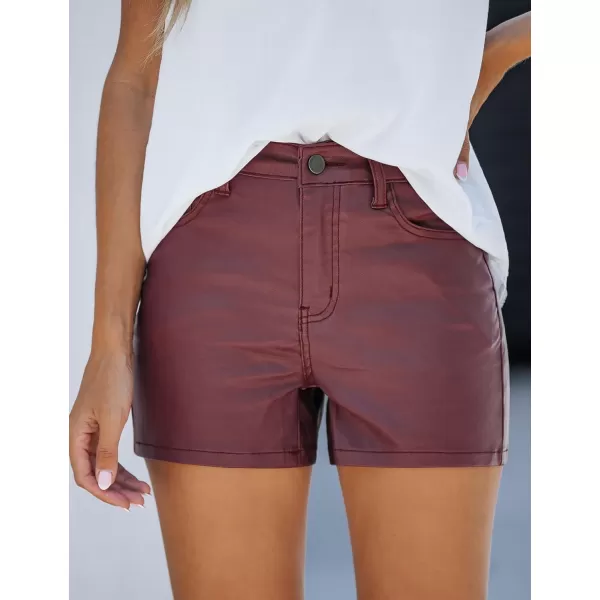 luvamia Womens Shorts Trendy High Waisted Faux Leather Look Stretchy Jean Shorts Short Denim Pants with Pockets ComfyBurgundy