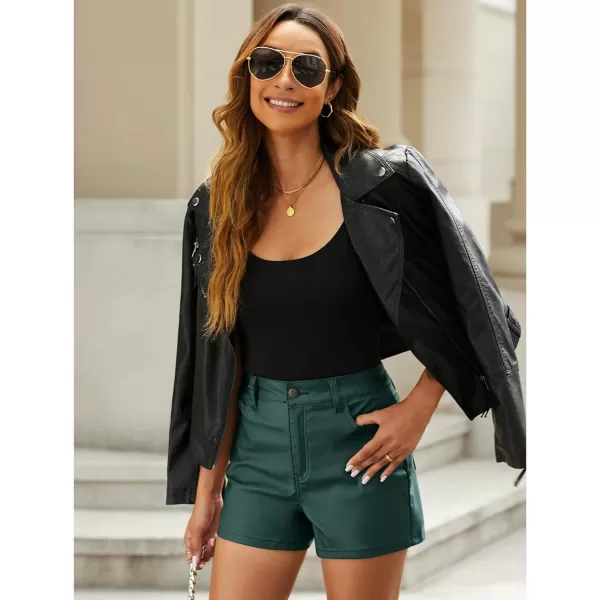 luvamia Womens Shorts Trendy High Waisted Faux Leather Look Stretchy Jean Shorts Short Denim Pants with Pockets ComfyDark Green