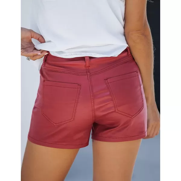 luvamia Womens Shorts Trendy High Waisted Faux Leather Look Stretchy Jean Shorts Short Denim Pants with Pockets ComfyRed