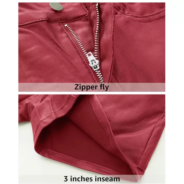 luvamia Womens Shorts Trendy High Waisted Faux Leather Look Stretchy Jean Shorts Short Denim Pants with Pockets ComfyRed