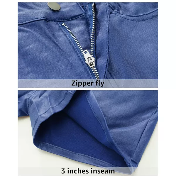 luvamia Womens Shorts Trendy High Waisted Faux Leather Look Stretchy Jean Shorts Short Denim Pants with Pockets ComfyRoyal Blue