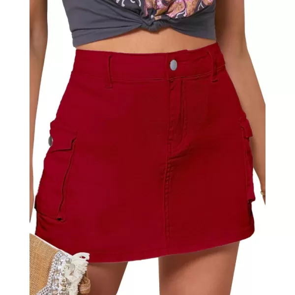 luvamia 2024 Cargo Shorts for Women Casual Summer Skorts Skirts High Waisted Mini Short Skort with Pockets Y2KTrue Red