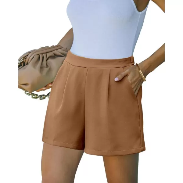 luvamia 2024 Dress Shorts for Women High Waisted Business Casual Outfits for Work Summer Pleated Short Dressy ShortsAlmond Brown