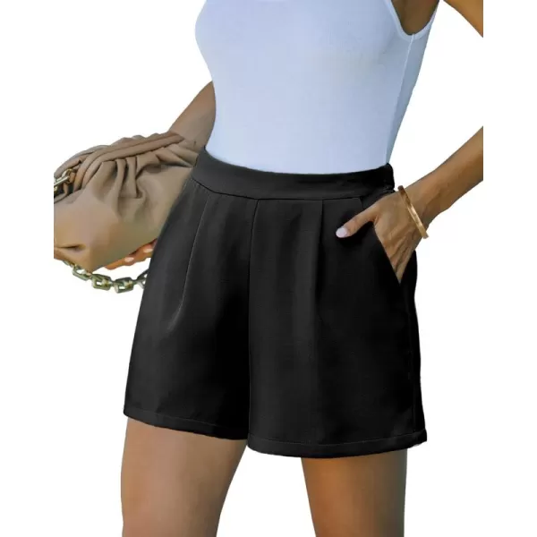 luvamia 2024 Dress Shorts for Women High Waisted Business Casual Outfits for Work Summer Pleated Short Dressy ShortsBlack