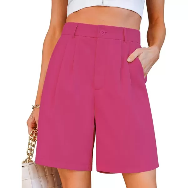 luvamia Bermuda Shorts for Women Dressy Casual High Waisted Summer Work Elastic Waist Pleated Dress Shorts with PocketsHot Pink