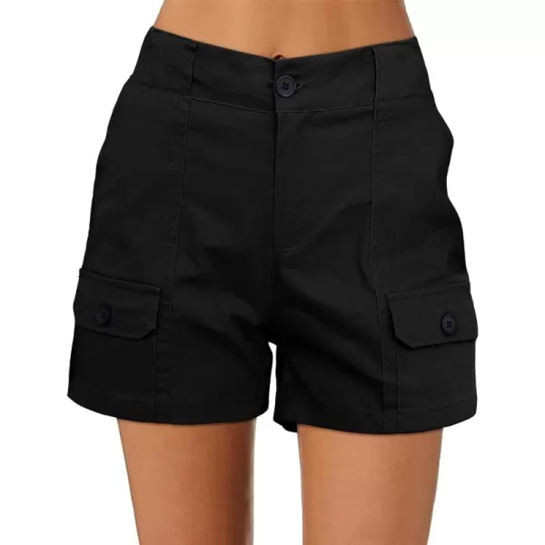 luvamia Cargo Shorts for Women Casual Summer High Waisted Chino Shorts Ribbed Elastic Waist Utility Pockets Comfy ShortsBlack