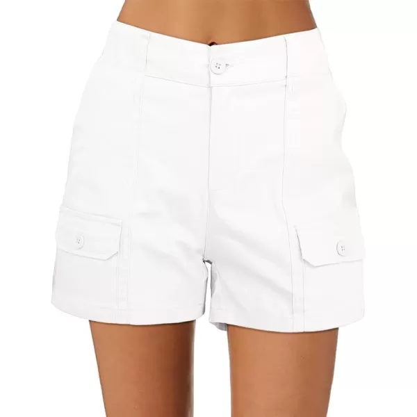 luvamia Cargo Shorts for Women Casual Summer High Waisted Chino Shorts Ribbed Elastic Waist Utility Pockets Comfy ShortsCream White