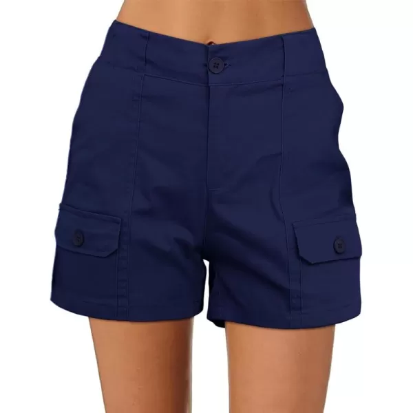 luvamia Cargo Shorts for Women Casual Summer High Waisted Chino Shorts Ribbed Elastic Waist Utility Pockets Comfy ShortsNavy Blue