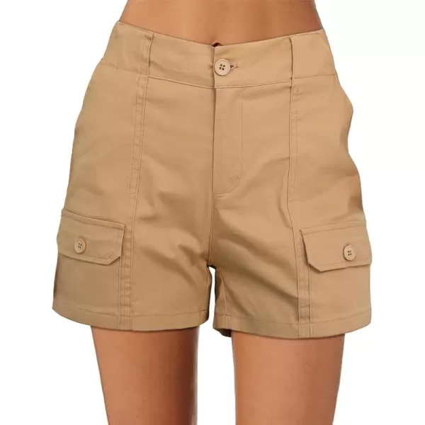 luvamia Cargo Shorts for Women Casual Summer High Waisted Chino Shorts Ribbed Elastic Waist Utility Pockets Comfy ShortsSand Khaki