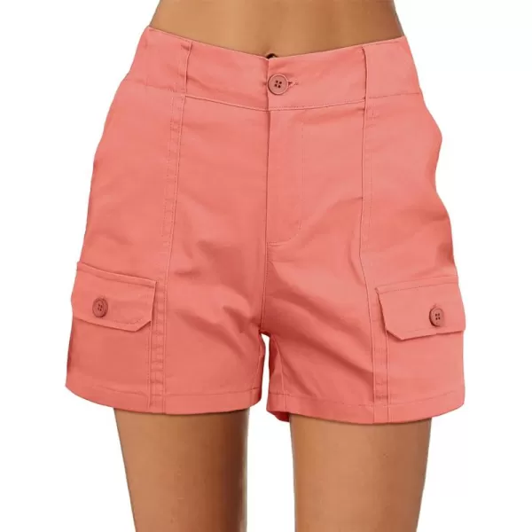 luvamia Cargo Shorts for Women Casual Summer High Waisted Chino Shorts Ribbed Elastic Waist Utility Pockets Comfy ShortsShell Pink