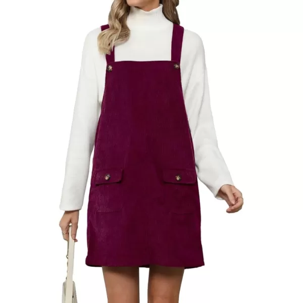 luvamia Corduroy Overall Dress for Women Adjustable Straps Casual Fashion Overalls Pinafore Short Dresses with PocketsBurgundy