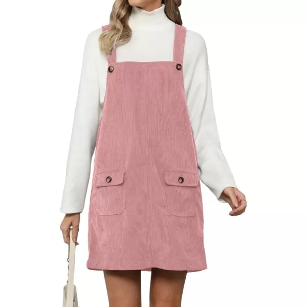 luvamia Corduroy Overall Dress for Women Adjustable Straps Casual Fashion Overalls Pinafore Short Dresses with PocketsPink Beige