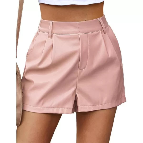 luvamia Faux Leather Shorts for Women High Waist Pleated Wide Leg Stretchy Shorts with Pockets Short PU Leather PantsDusty Pink