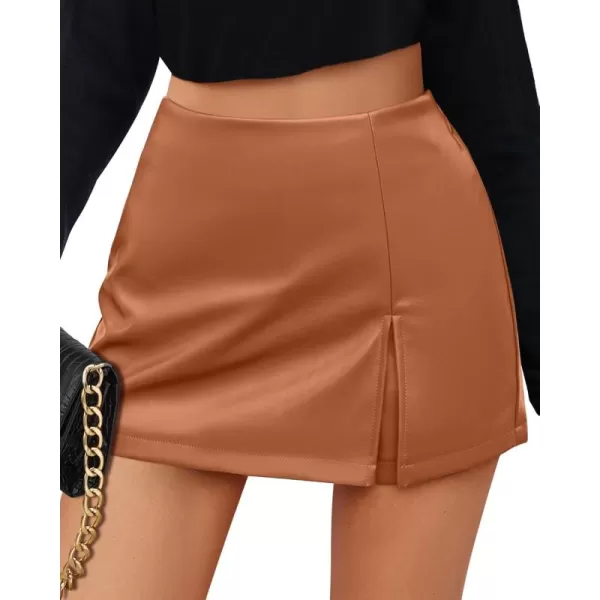 luvamia Faux Leather Skort for Women High Waisted Pull On Vegan Leather Shorts Pleather Skorts Skirts with Slit CuteSierra